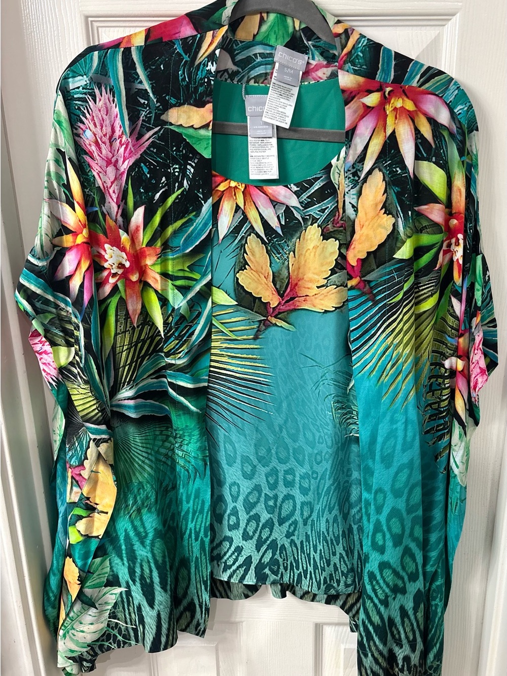 CHICO’S Tropical Print 2 Pc Set-tank & Jacket-Chico’s sz 1 or 8-10 LIGHTWEIGHT